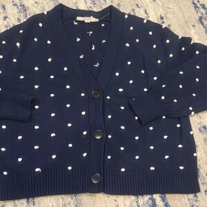 LOFT Navy Sweater with White embroidered dots